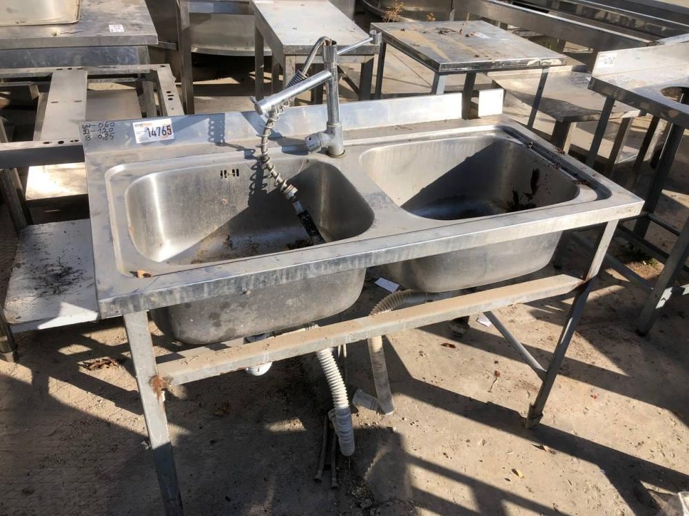 Стол с 2 раковинами из нержавейки инв.14765