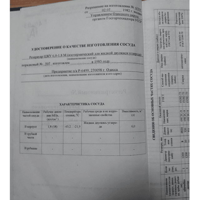 Углекислотная емкость цжу-6 инв.8207
