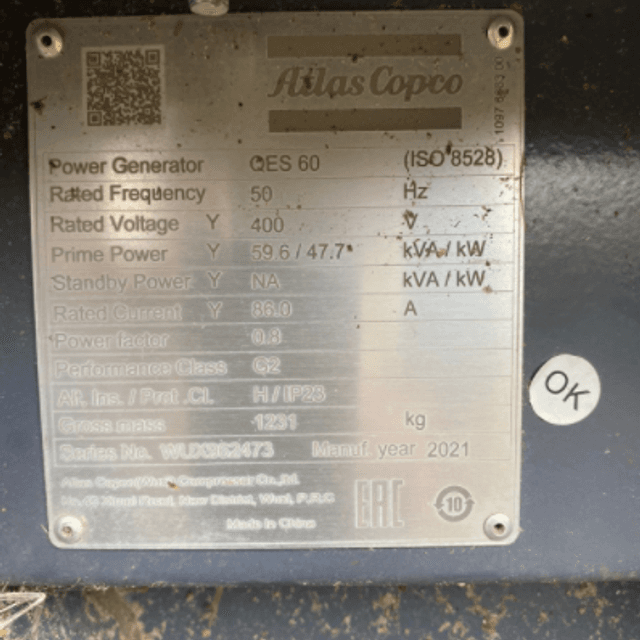 Дизельный генератор 50 кВт Atlas Copco инв.9056