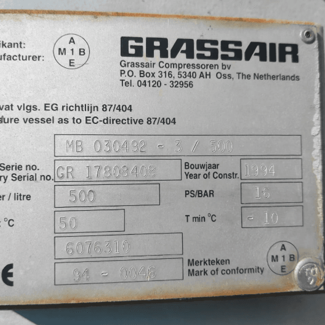 Ресивер горизонтальный GRASSAIR 500л инв.12804