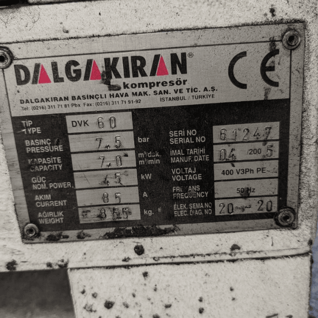 Компрессоры винтовые DALGAKIRAN DVK 60, пр-ть до 7200 л/мин